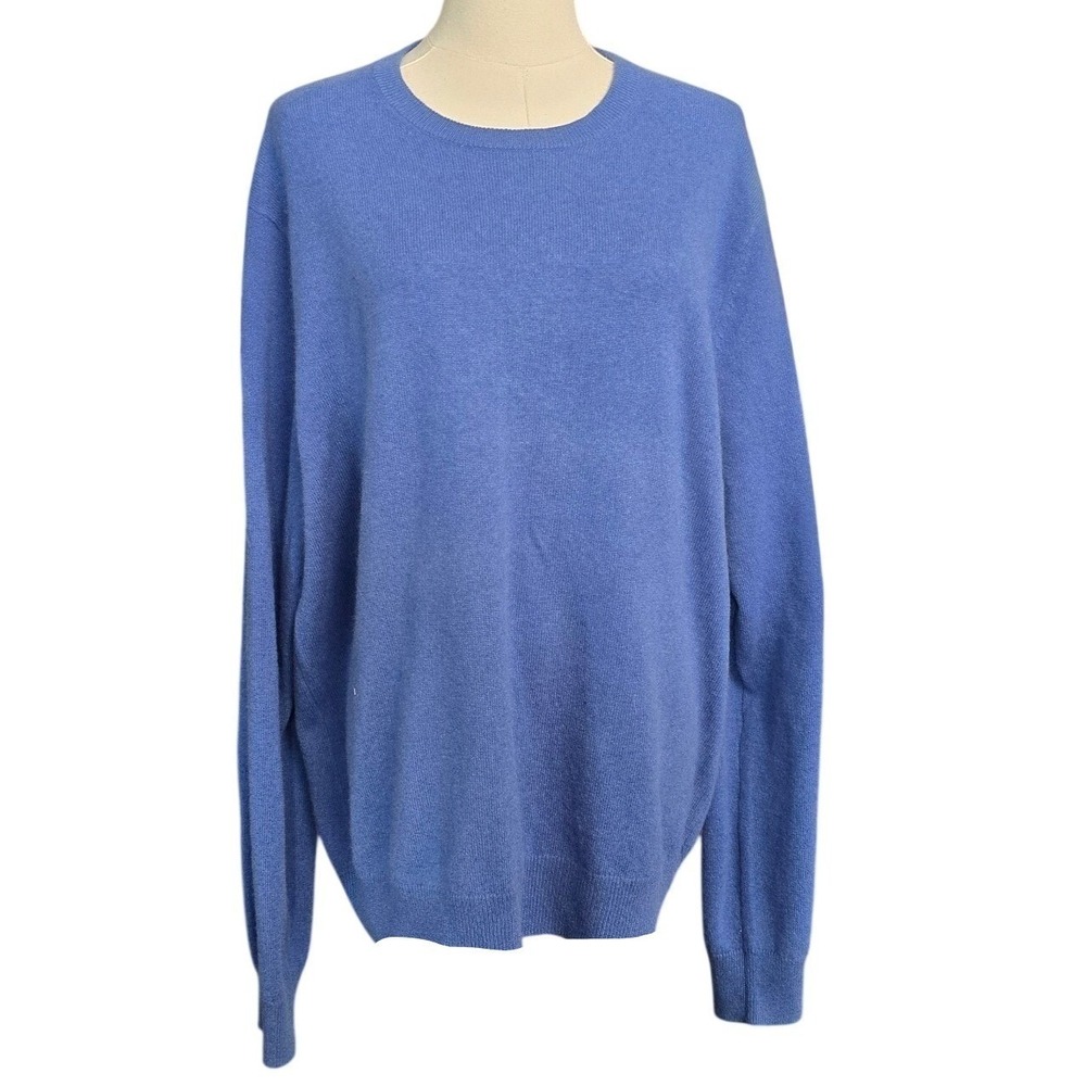 SAKS FIFTH AVENUE XL Periwinkle Blue 100% Cashmere Crew Neck Long Sleeve Sweater